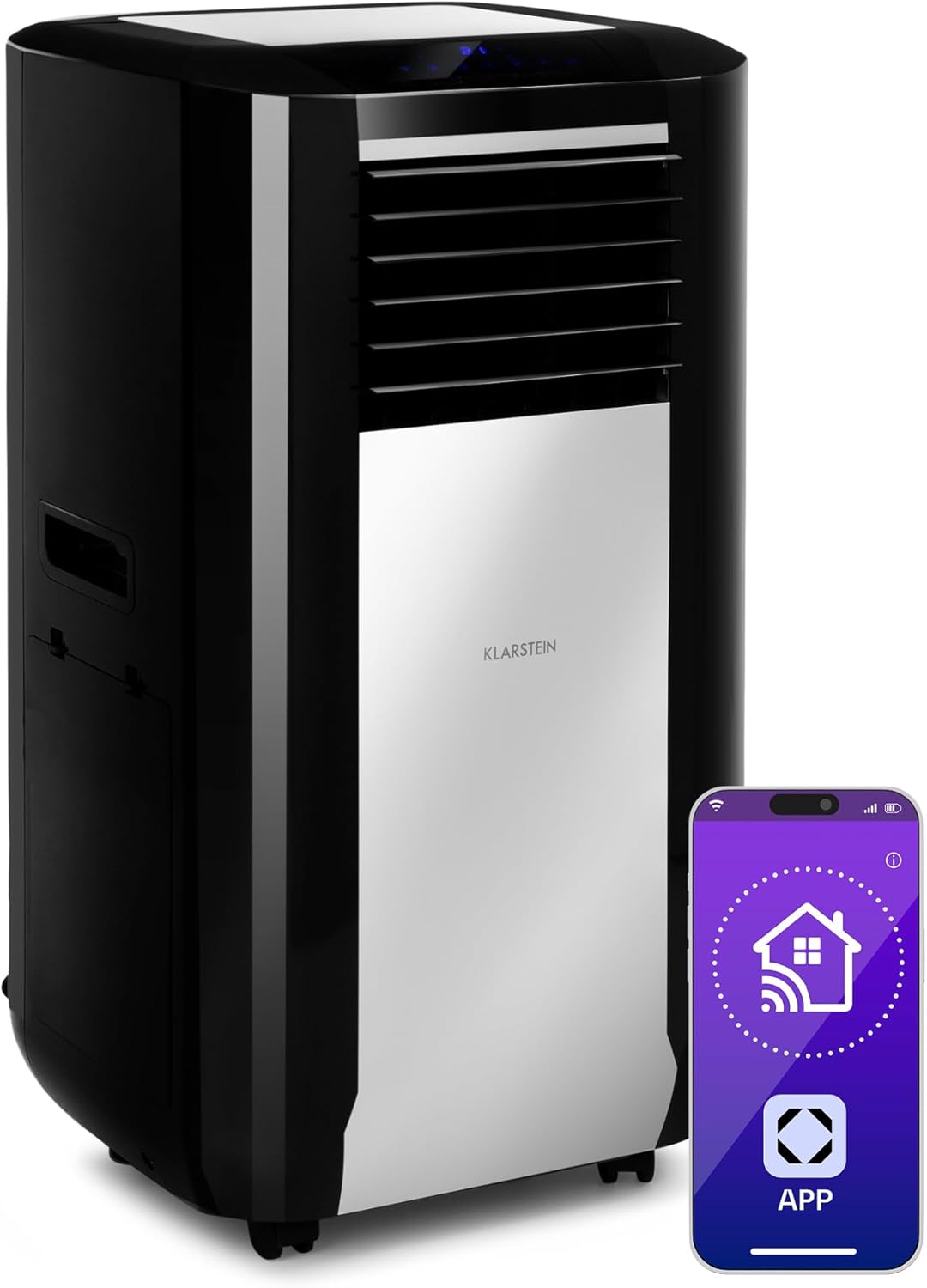 Climatiseur Mobile Silencieux Intelligent, Mini Climatiseur 5 en 1, Refroidissement, Purificateur Antibactérien, Elimination des Odeurs, Mode Nuit, Déshumidificateur, AC, 15000 BTU, Blanc Noir