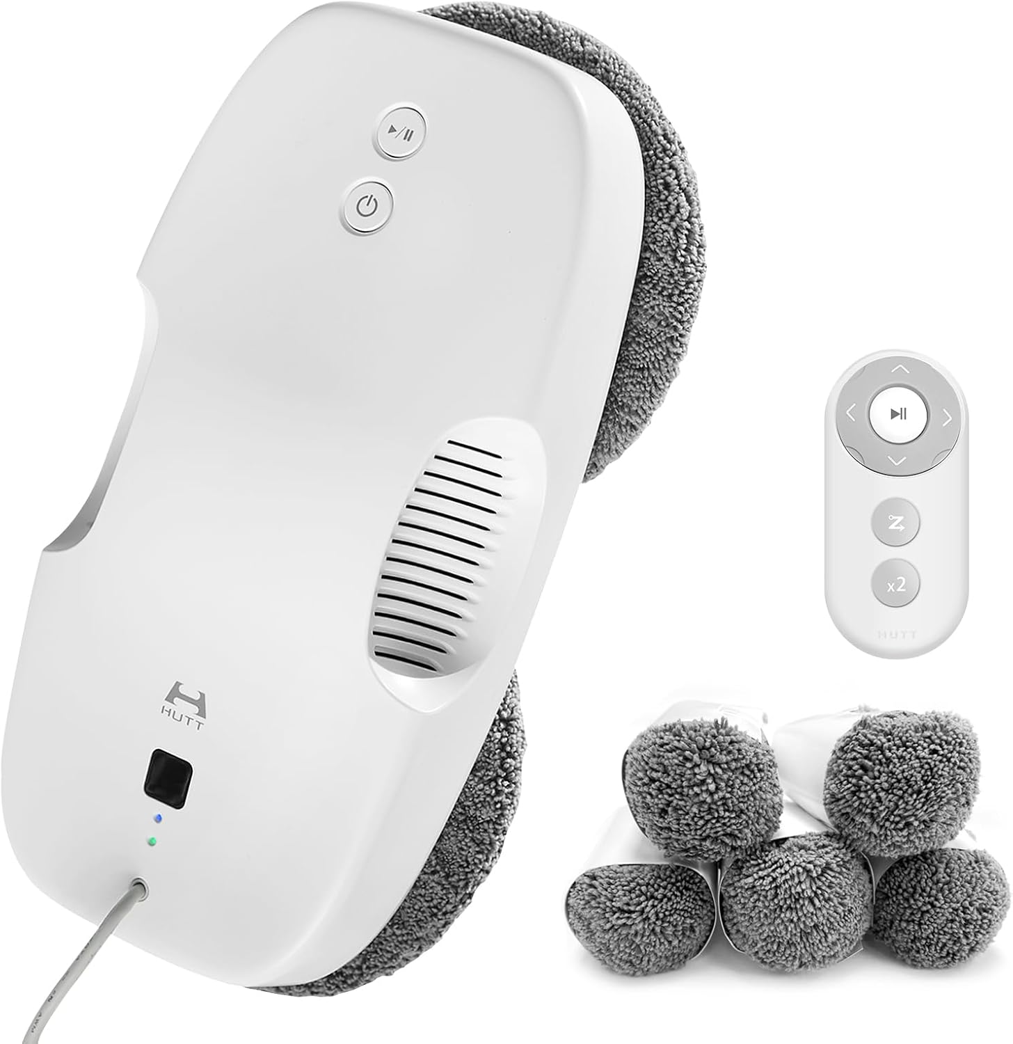 DDC55 Robot Nettoyeur Vitre, Robot Laveur de Vitre Automatique, Système de Sécurité, Navigation Intelligente, Télécommandé, pour Toutes Les Surfaces Lisses, avec 12 Chiffons Blanc