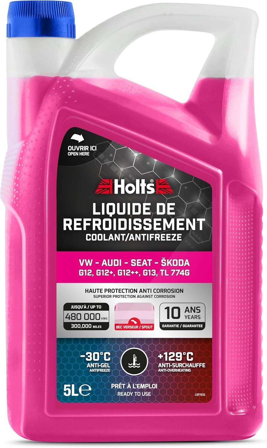 Holts HAFR0006B Liquide de Refroidissement Voiture et Antigel VW-Audi-Seat-Skoda G12, G12+, G12++, G13, G12 Evo Protection Longue durée de 10 Ans 480,000km jusqu'à -30°C, Rose, 5L rose 5L