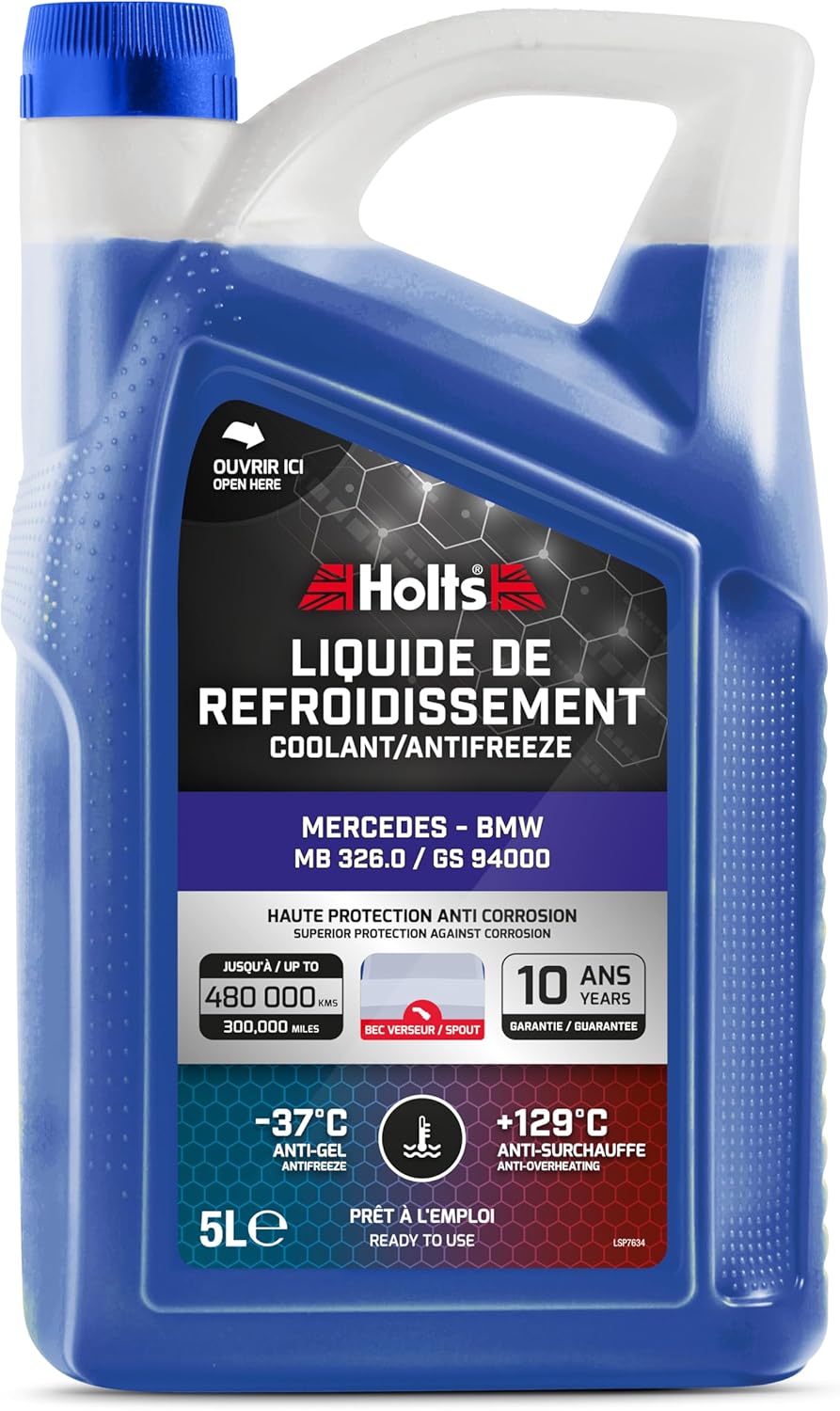 Holts HAFR0008B Liquide de Refroidissement antigel pour Voiture Mercedes et BMW, durée de Vie de 10 Ans, 480,000km Protection jusqu'à -37 °C, Bec verseur Inclus, Bleu, 5 litres