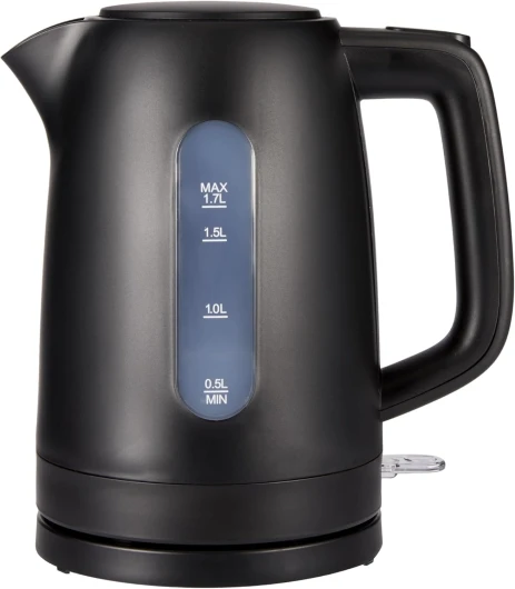 Bouilloire Électrique 1,7L, 2200 W, Sans BPA avec Base 360°, Arrêt Automatique et Filtre Anti-Calcaire Amovible, Noir Mat Plastique