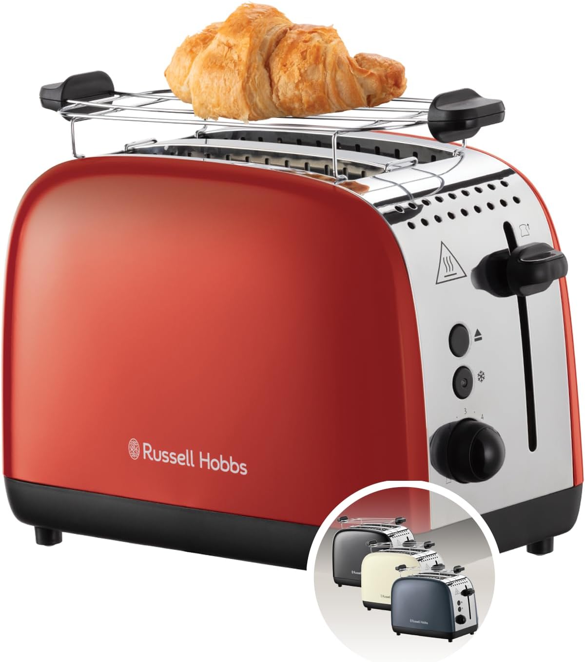 Grille pain [Pour 2 tranches] Colours Plus Inox rouge (fentes extra larges, 6 niveaux de brunissage rapide, surélévation et contrôle, décongélation, réchauffage, 1600W) Toaster 26554-56 Toaster compact nouveau