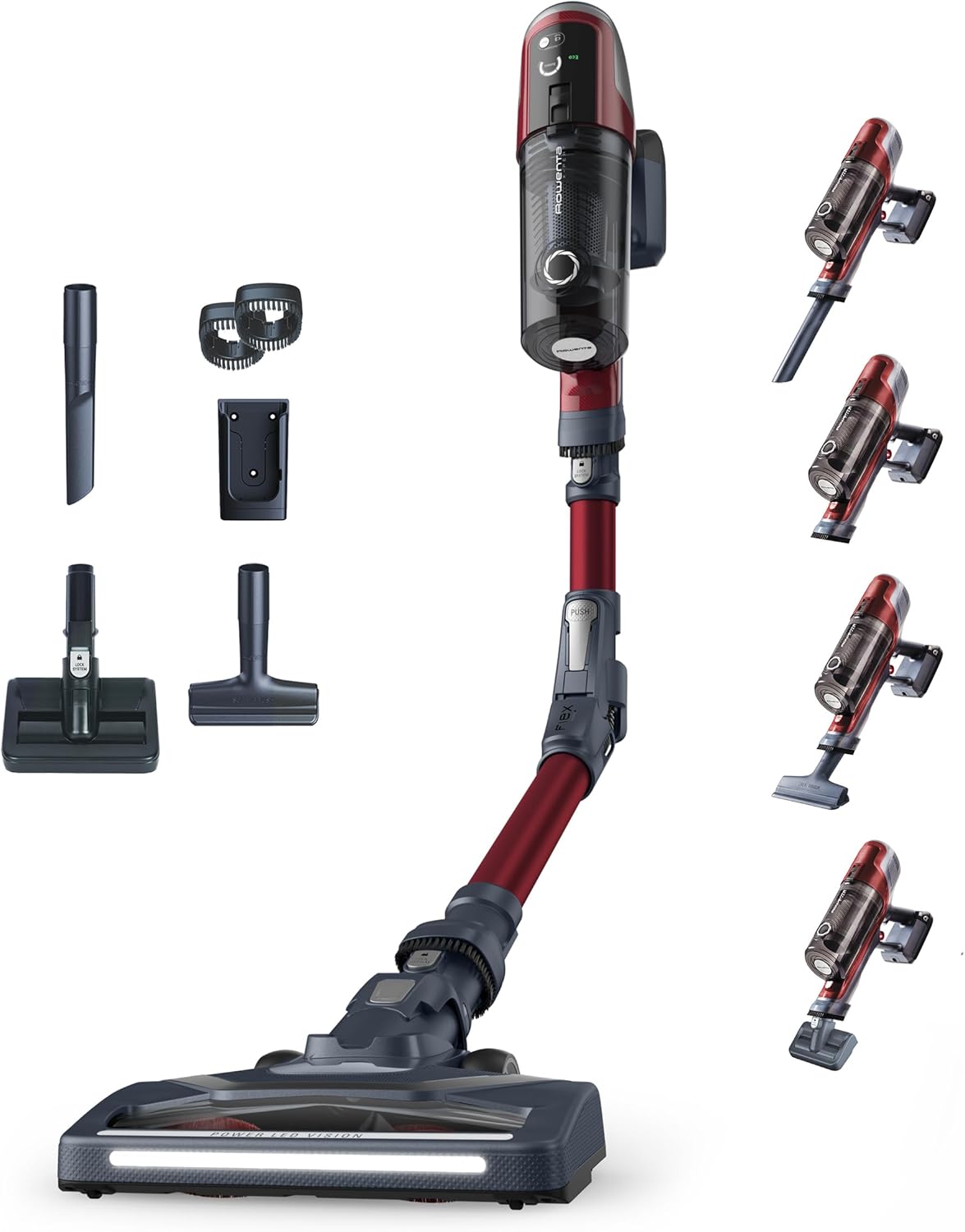 X-Pert 6.60 Smart Aspirateur Balai sans fil, Tube Flex, Idéal pour les Poils D'animaux, Léger, Puissance 100W, Autonomie 45min, LED RH6471WO, Noir/Rouge