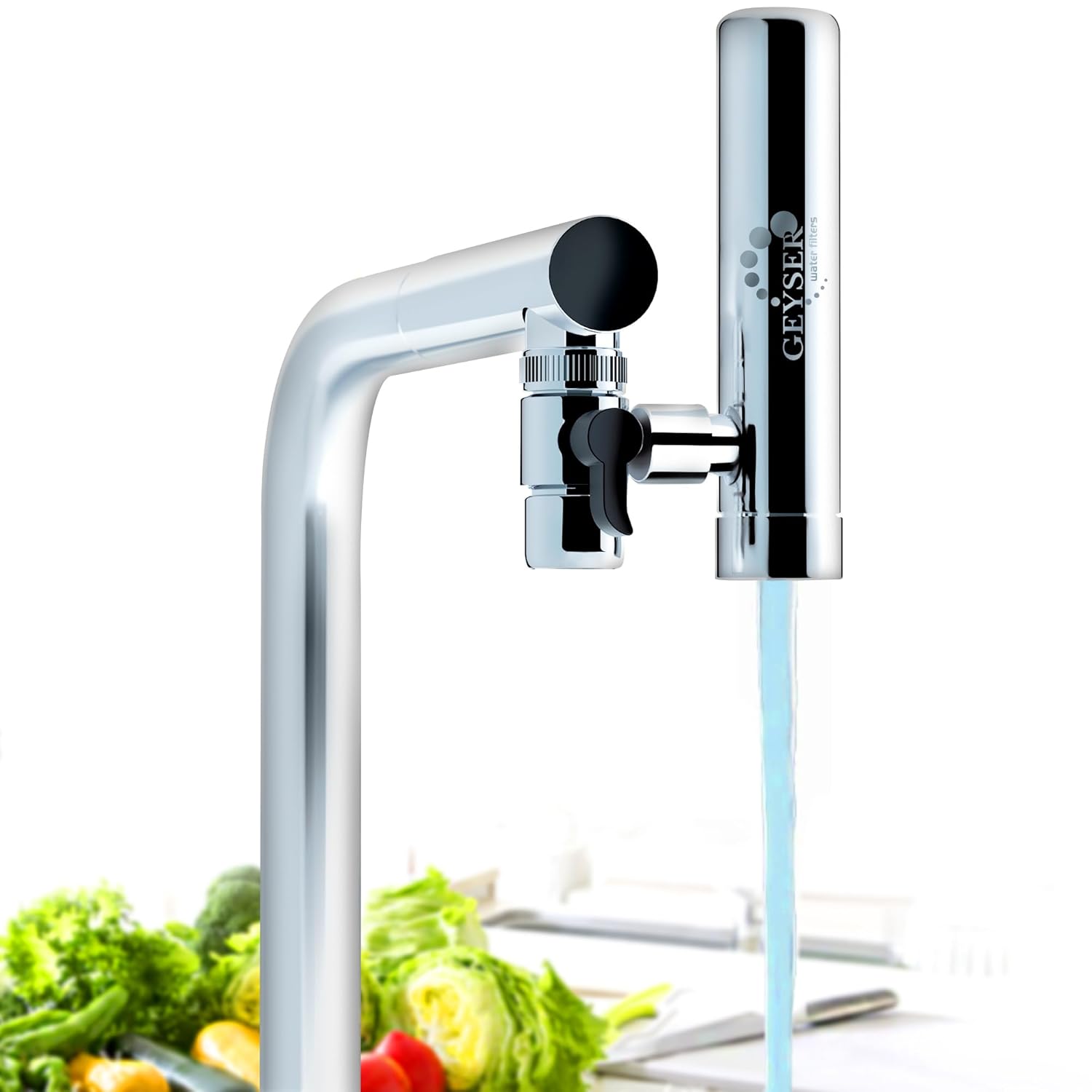 GEYSER EURO - Filtre à Eau pour Robinet de Cuisine, Purificateur D'eau Ultra-Absorbant, Montage Longue Durée, Commutateur, Purification de L'eau (Cartouche 3000L Incluse) Système + 1 Cartouche