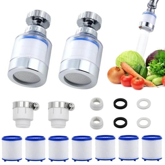 LURNODY 2 Pièces Filtre Robinet Anti Calcaire, Filtre Anti Calcaire Robinet, Filtre Eau Robinet Avec 7 éléments Filtrants en Coton PP, Filtre Calcaire Robinet Rotatif à 360°, Filtre à Eau Robinet
