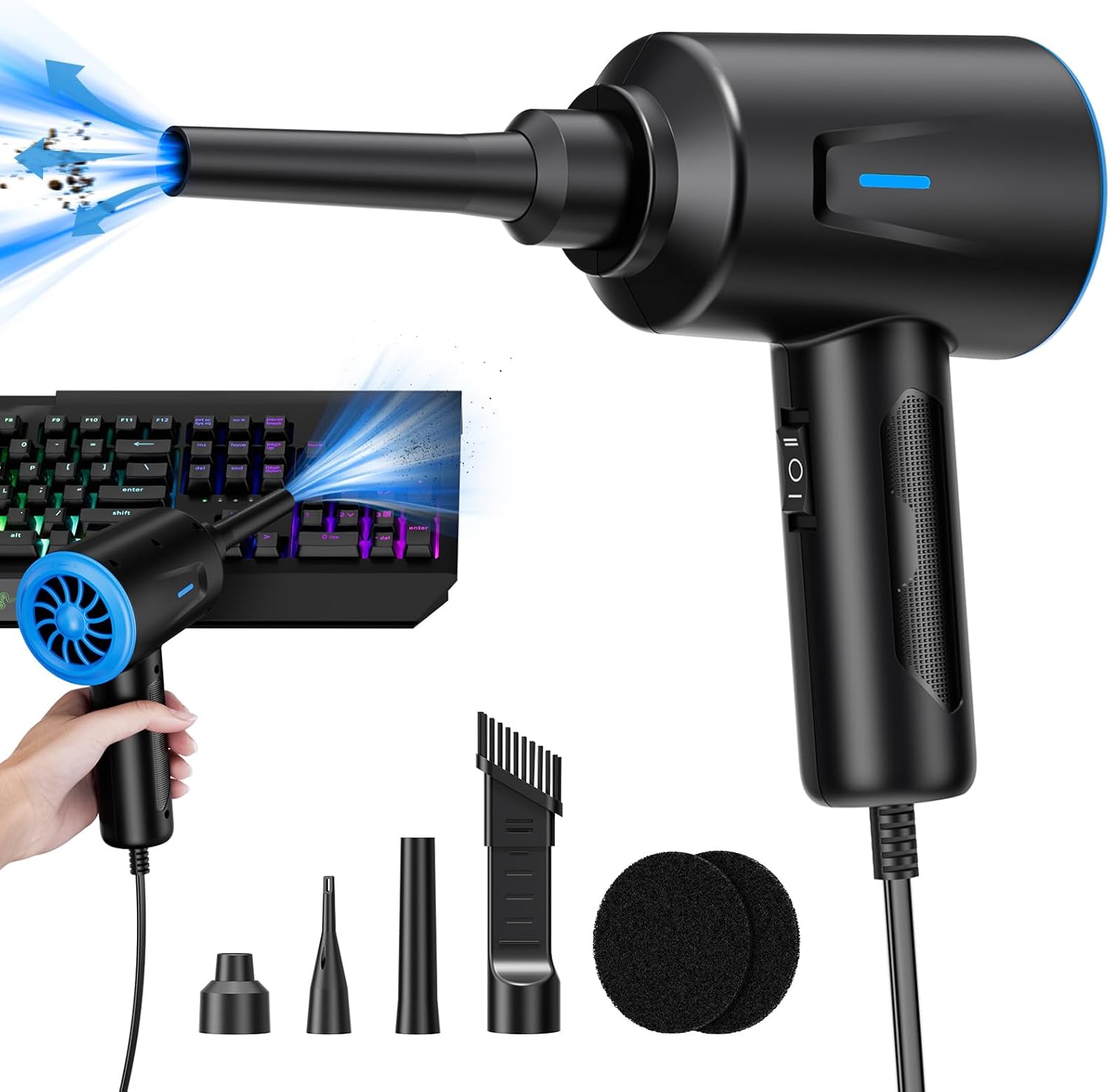 Souffleur Air Comprimé - Souffleur PC - 500W/5.74 oz - Dépoussiérant pour Clavier - Voiture - Canapé - Plus Vert