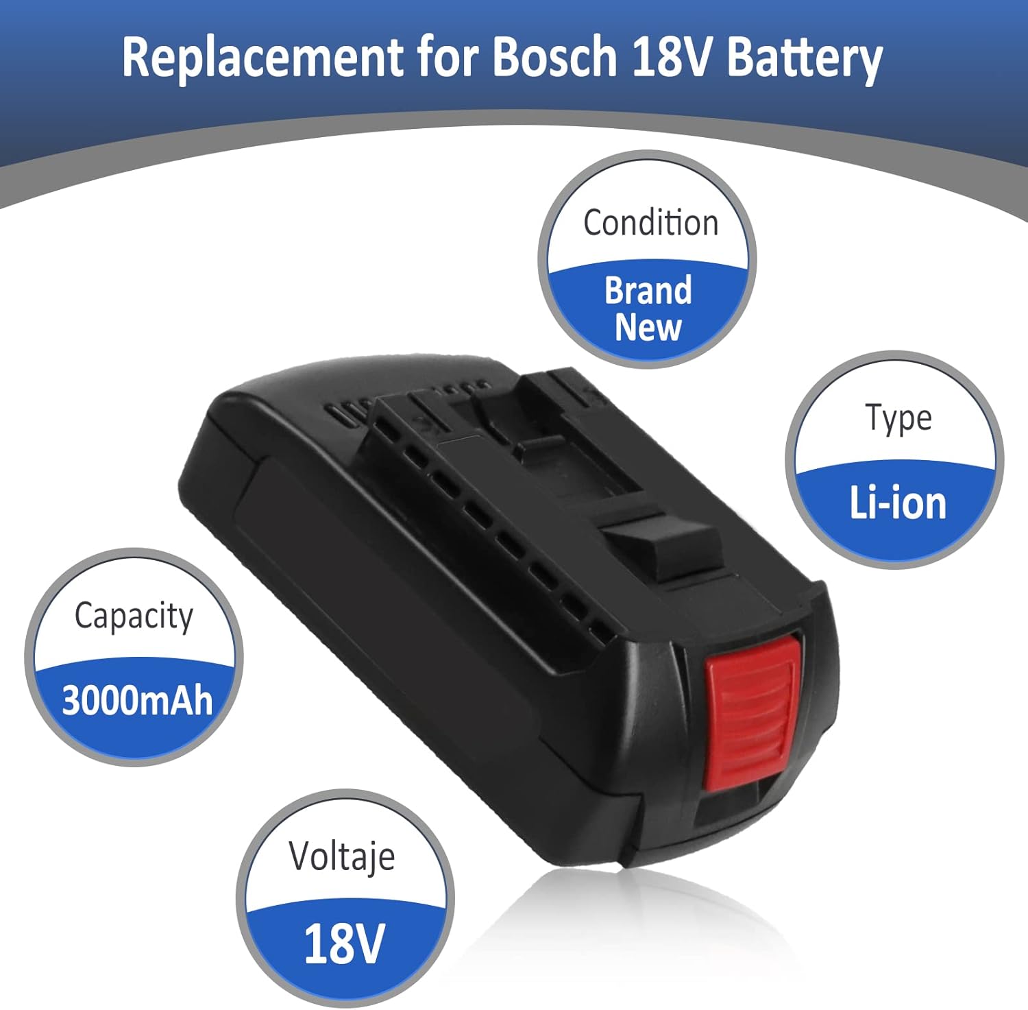 Goodexo 3,0Ah 18V Batterie de Remplacement pour Bosch BAT607G BAT614 BAT607 BAT614G 2607336078 2607336150 2607336224 Batterie