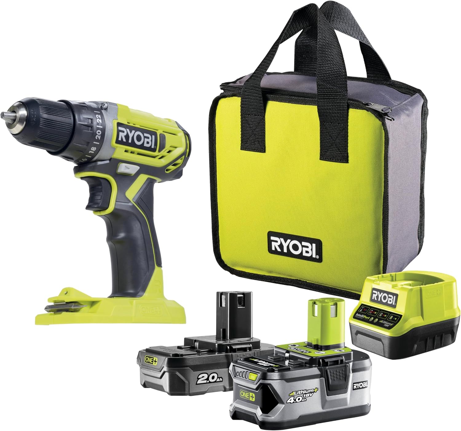 Perceuse-visseuse sans fil 18V ONE+™™ avec 1 batterie lithium 2,0 Ah & 1 batterie lithium 4,0 Ah - R18DD2-242S Perceuse-Visseuse - 1 x 2 & 1 x 4Ah - Génération 2 Perceuse-Visseuse - 1 x 2 & 1 x 4Ah - Génération 2