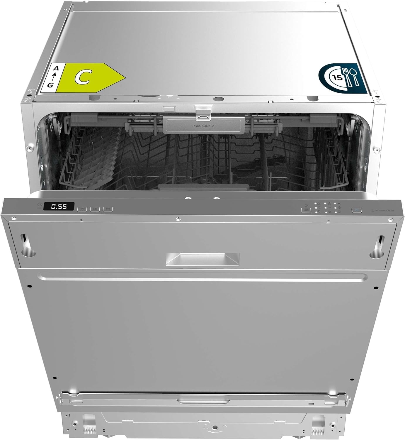 Lave-Vaisselle Intégré 60 cm Bolero Aguazero 6500 Full-BI - 15 Couverts, Troisième Bac, Faible Consommation d'Énergie, 6 Programmes avec Dual Zone Wash, O2 Dry, Motor Inverter Plus 15 Couverts - 60 cm