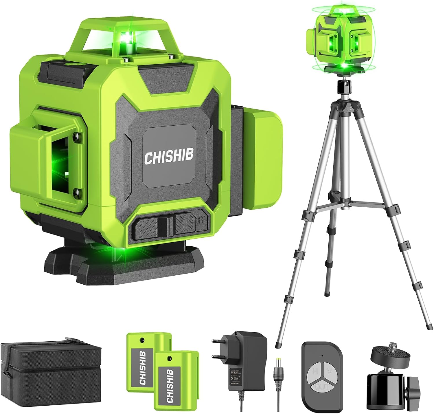 Niveau laser autonivelant 360° avec trépied, niveau laser 4D, 4 lignes laser 360° pour projets de construction et de rénovation, niveau laser avec trépied