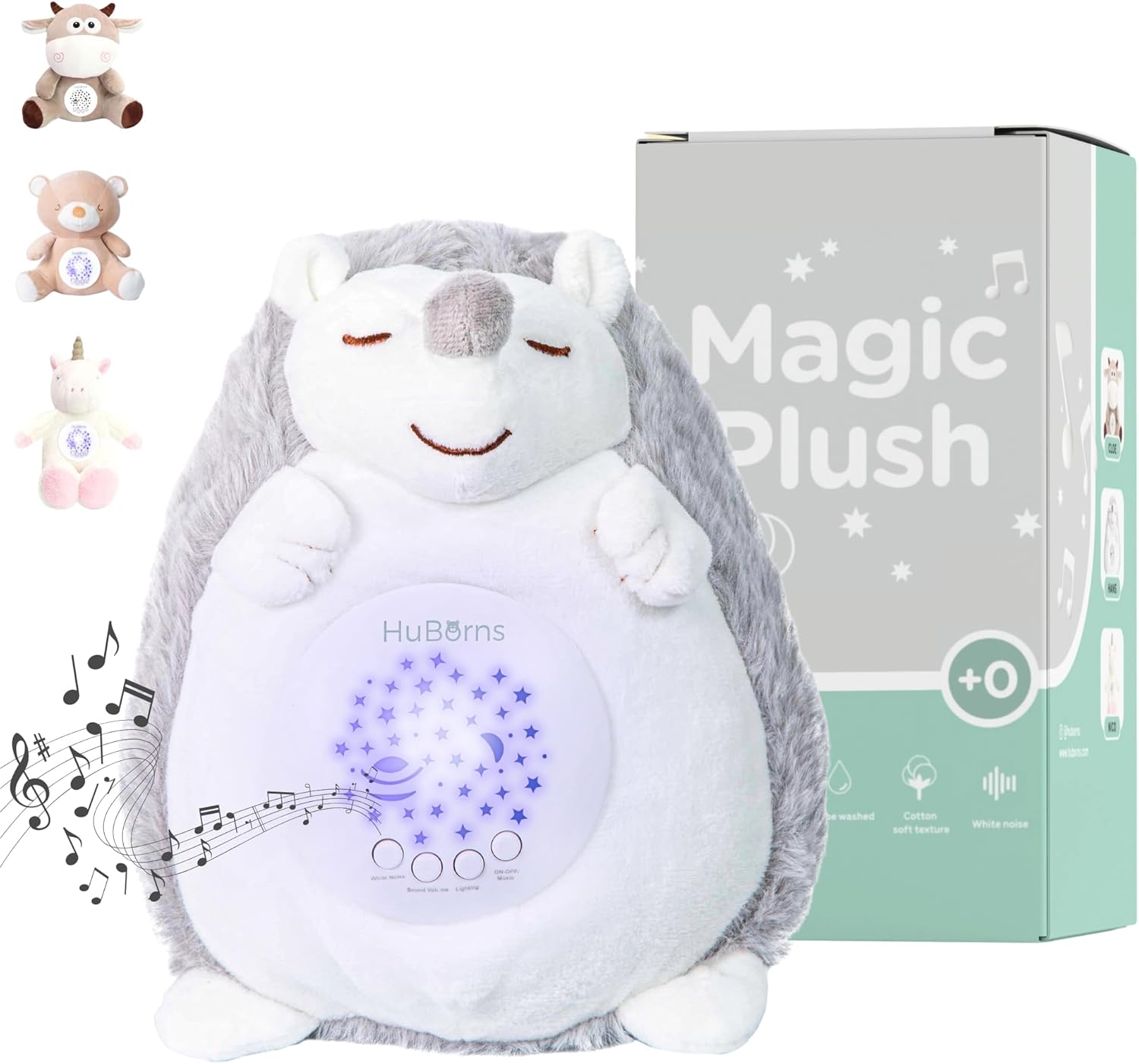 Peluche Veilleuse Bébé Musicale et Lumineuse avec Machine Bruit Blanc Bebe, Veilleuse Bruit Blanc Bebe avec 15 Mélodies, Parfait comme Cadeau Naissance Fille et Cadeau Naissance Garcon hérisson