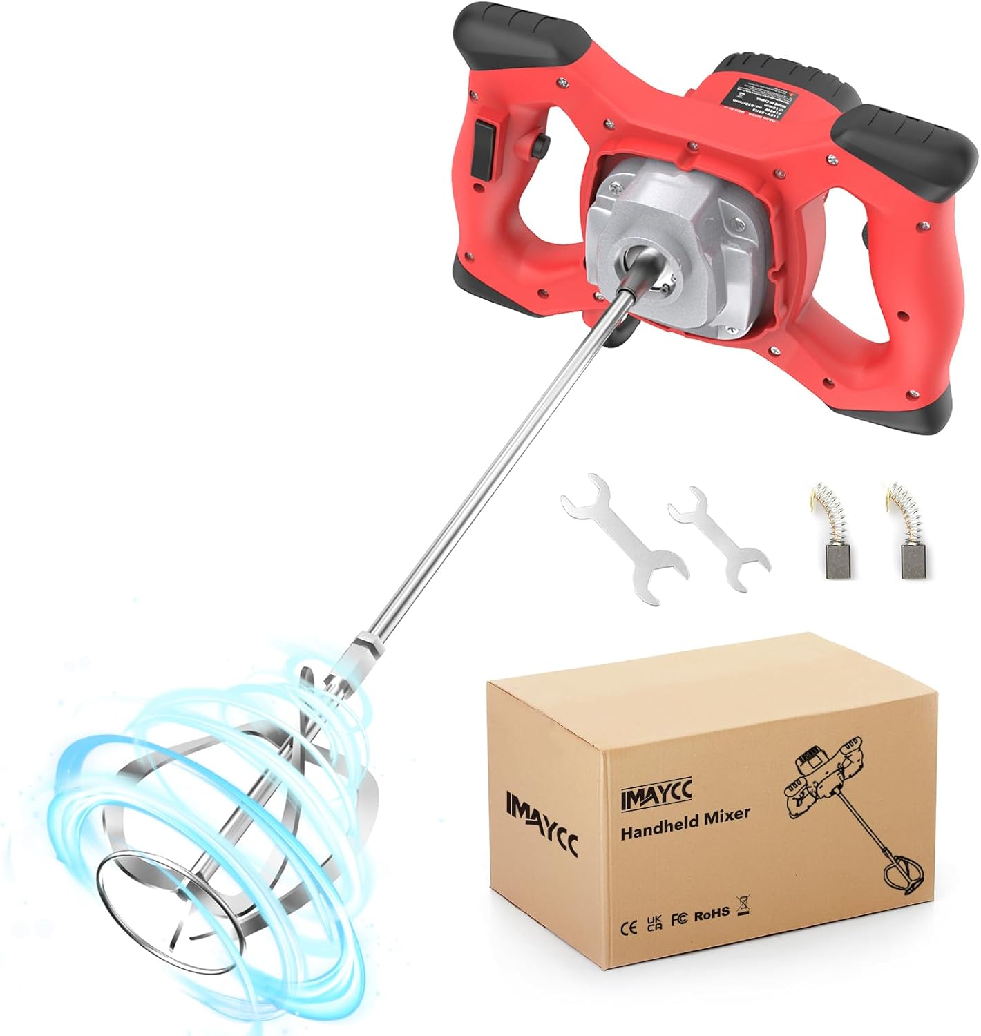 IMAYCC Mélangeur électrique de Forage de Béton, Mélangeur de Mortier à main 2100W, Agitateur M14 Réglable, pour Mélanger la Peinture, la Boue de Ciment, le Béton, le Mortier, le Fourrage, etc - Rouge