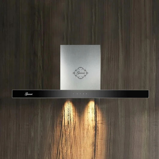 GURARI hotte murale GCH 462 IS 9 Prime avec tuyau d'évacuation, acier inoxydable hotte de cuisine 90 cm/verre noir Panell/aspiration 1000m³/h / 3 étages/air évacué/air recyclé