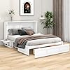 KOMHTOM Lit Escamotable en Bois avec Tiroir de Rangement, Lit Plateforme Transformable, Cadre de lit, Sommier à Lattes(sans Matelas) (140 x 200cm)