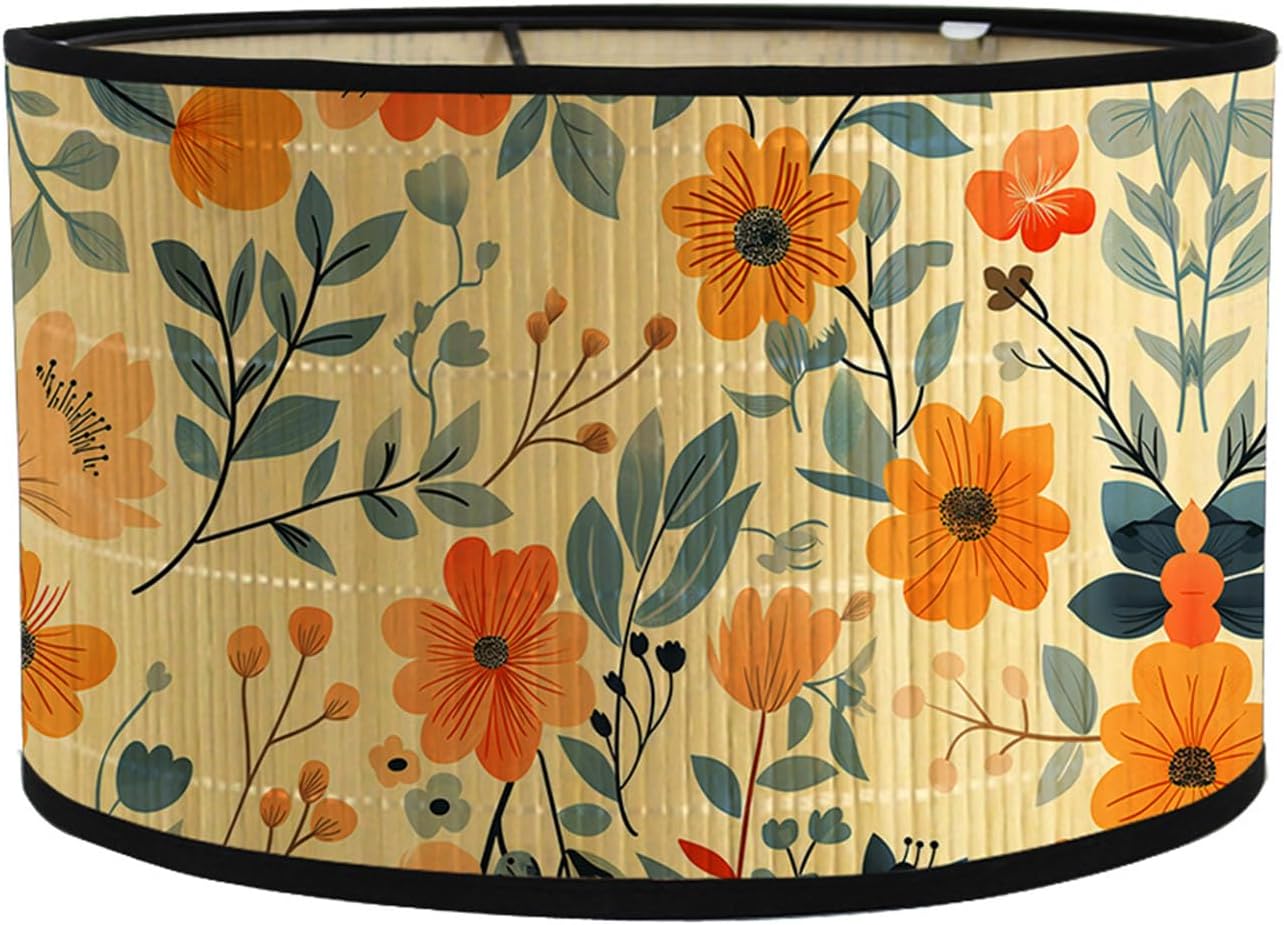 FANSU Abat-Jour en Tissu Classique Tambour Abat-jour, Fleur Plante Rétro Remplacement Abat, Jour Fait à la Main pour Lampe de Table Suspension Lampe de Chevet Lampadaire Cylindre (Orange,30x30x20cm) Orange 30x30x20cm