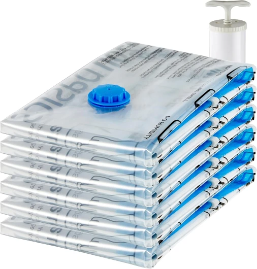 Lot de 6 housses de rangement sous vide avec pompe manuelle - Jumbo Transparent, Fermeture éclair Jumbo Lot de 6