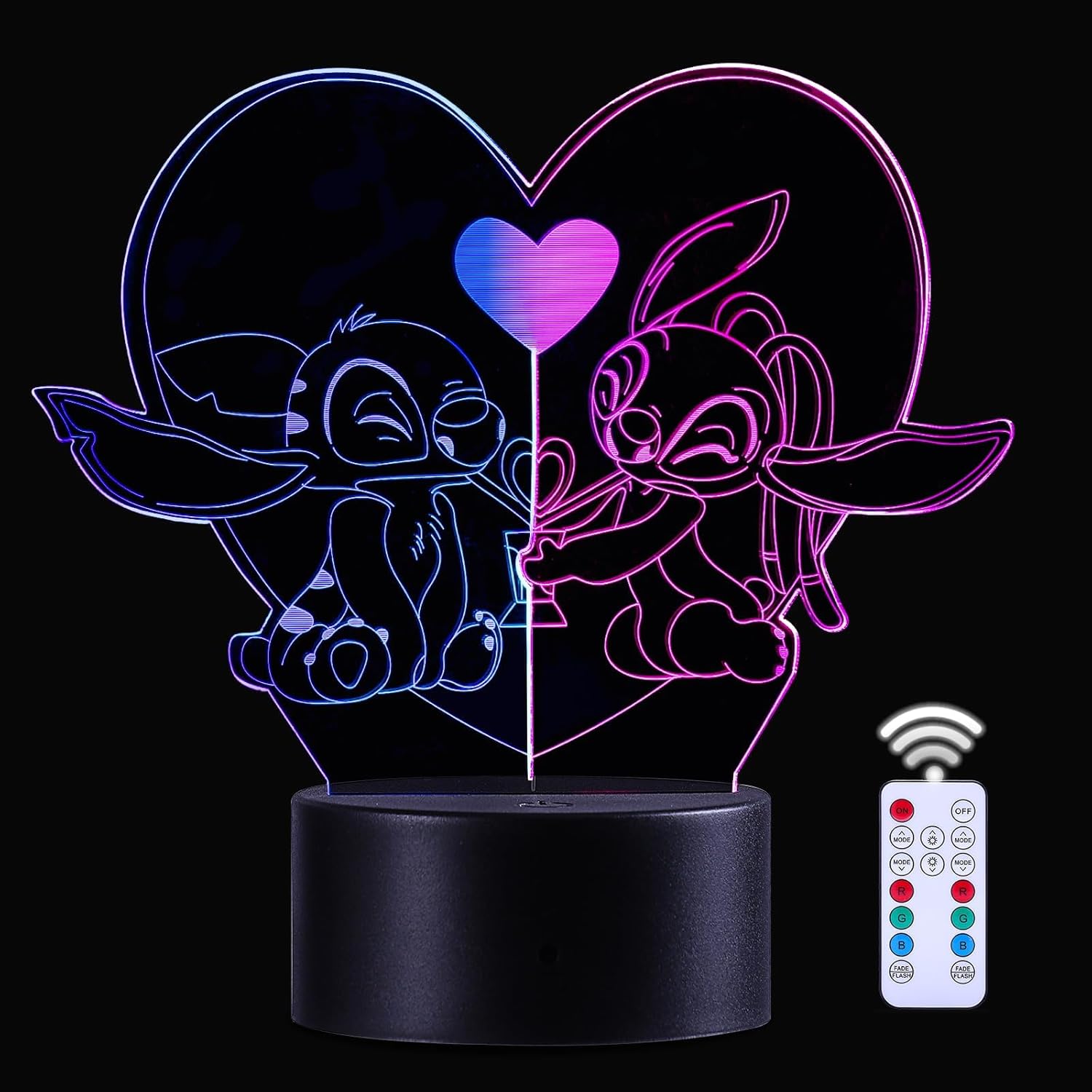 Lampe stitch-Acrylic 3D Led veilleuse 16 Couleurs Touchez Télécommande,Luminaires Décoratifs Pour Chambres D'enfants, Cadeaux D'anniversaire Et De Noël