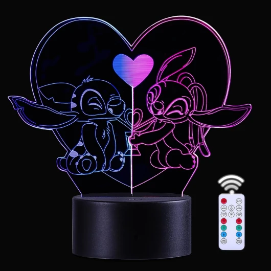 Lampe stitch-Acrylic 3D Led veilleuse 16 Couleurs Touchez Télécommande,Luminaires Décoratifs Pour Chambres D'enfants, Cadeaux D'anniversaire Et De Noël