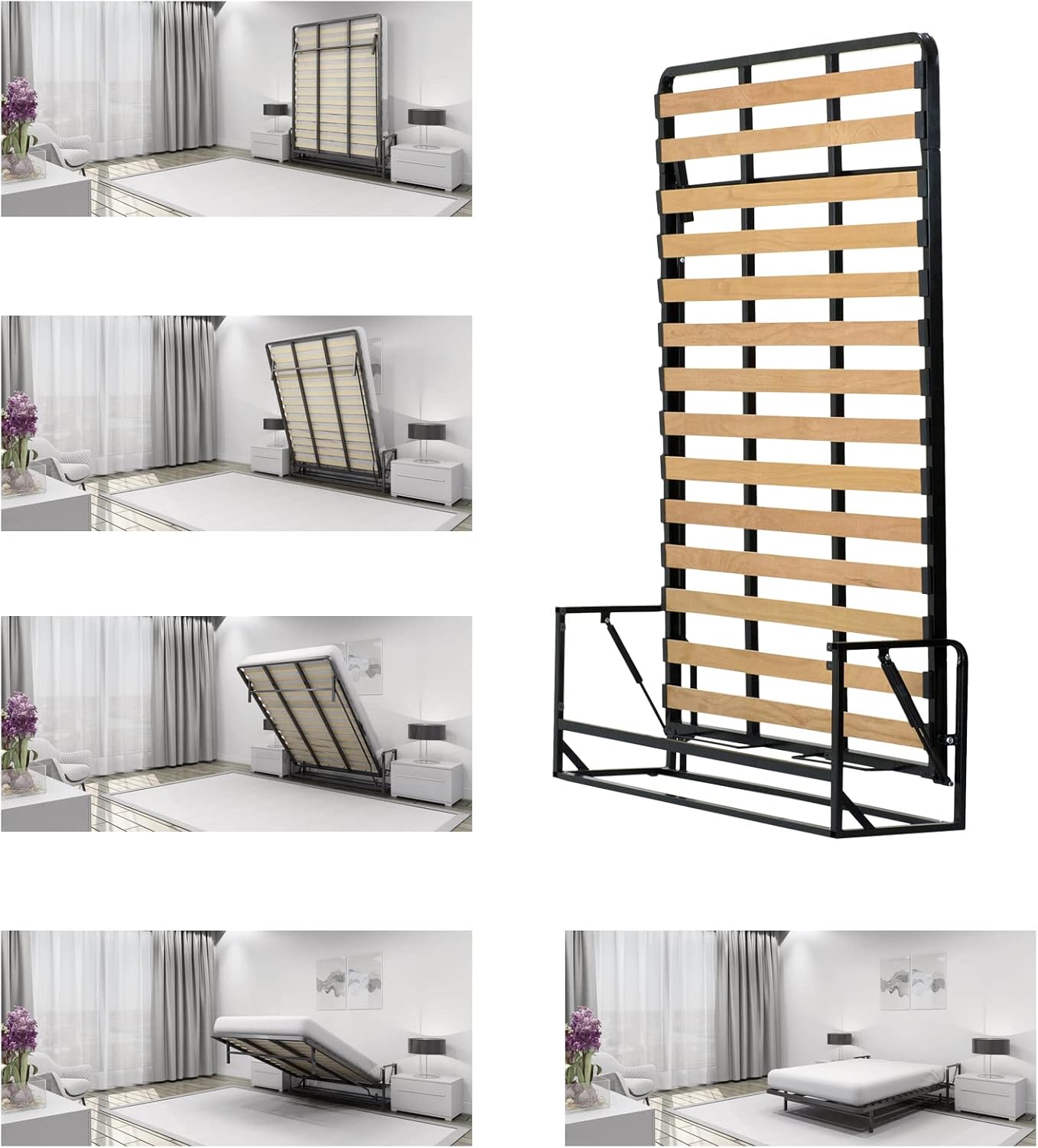 Wallbedking - Lit Escamotable 160x200 - Lit Escamotable 2 Personnes - Mural Rabattable - Vertical - Classique 160 x 200 Traditionnel