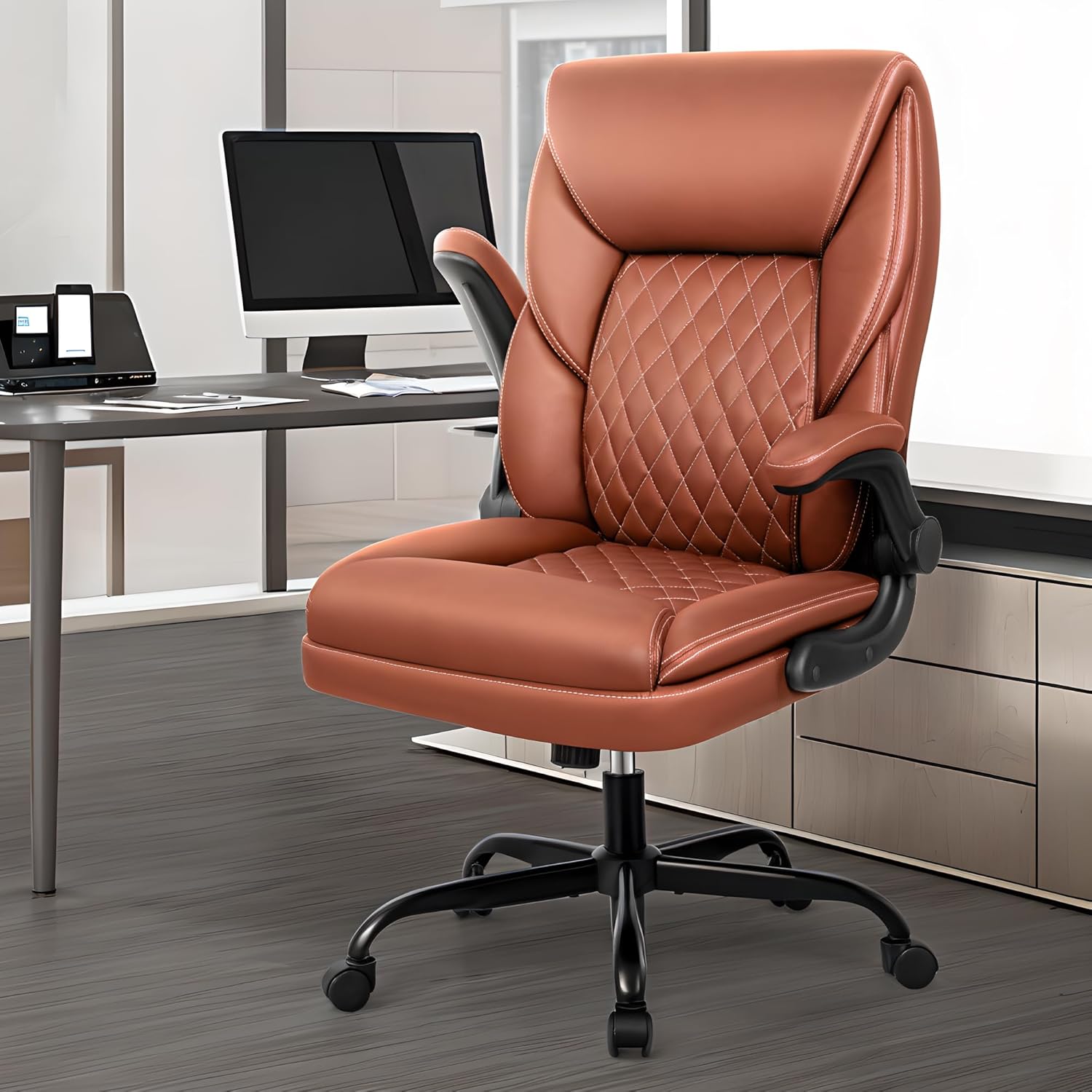 DoChair Chaise de bureau ergonomique avec fonction bascule - Hauteur réglable - En cuir synthétique - 150 kg - Marron