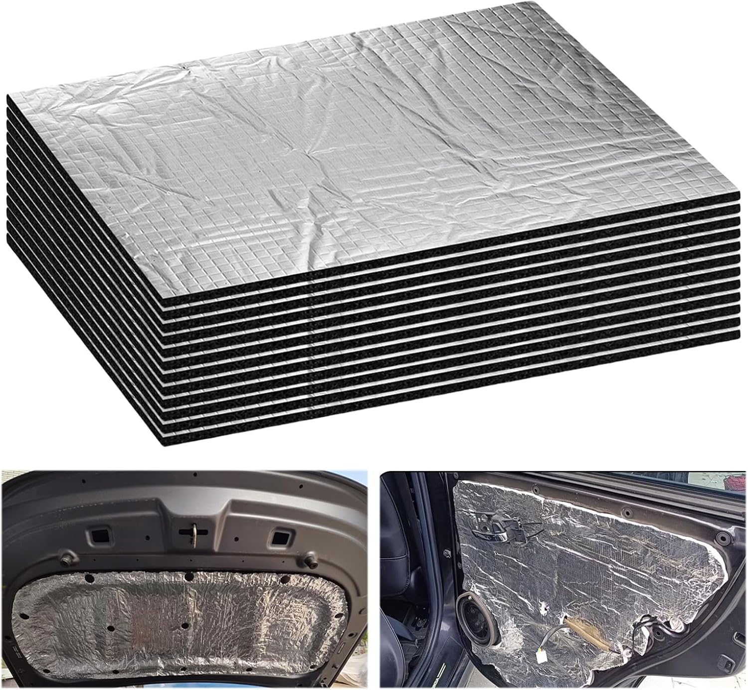 Lot de 12 Tapis D’Isolation Acoustique pour Voitures, 5 mm, 40 x 25 cm Tapis D’Isolation Acoustique, Tapis de Voiture Isolant, Autocollant, Tapis D’Isolation Acoustique, Imperméable, Ignifuge