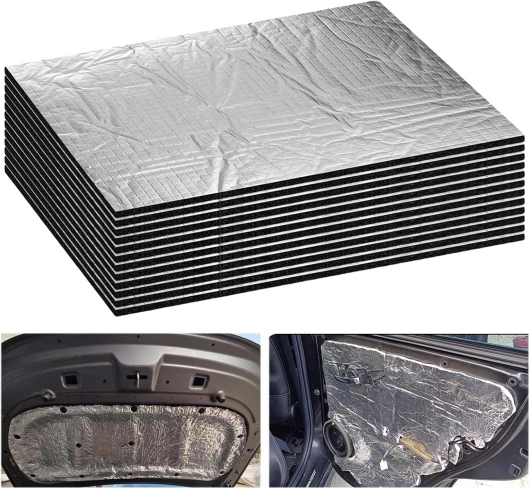 Lot de 12 Tapis D’Isolation Acoustique pour Voitures, 5 mm, 40 x 25 cm Tapis D’Isolation Acoustique, Tapis de Voiture Isolant, Autocollant, Tapis D’Isolation Acoustique, Imperméable, Ignifuge