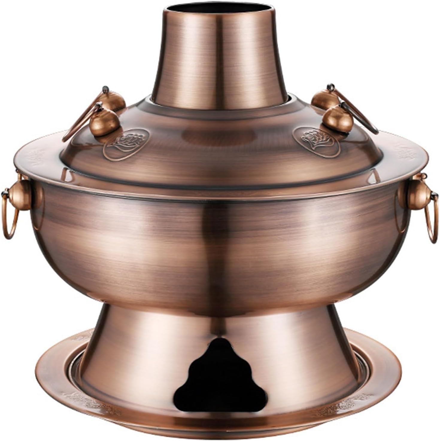 Marmite chinoise en cuivre, marmite Shabu Shabu traditionnelle en cuivre vintage, marmite au charbon de bois, vieille marmite à soupe, viandes fondue for réunion de famille(Brass,28cm) 28cm Brass
