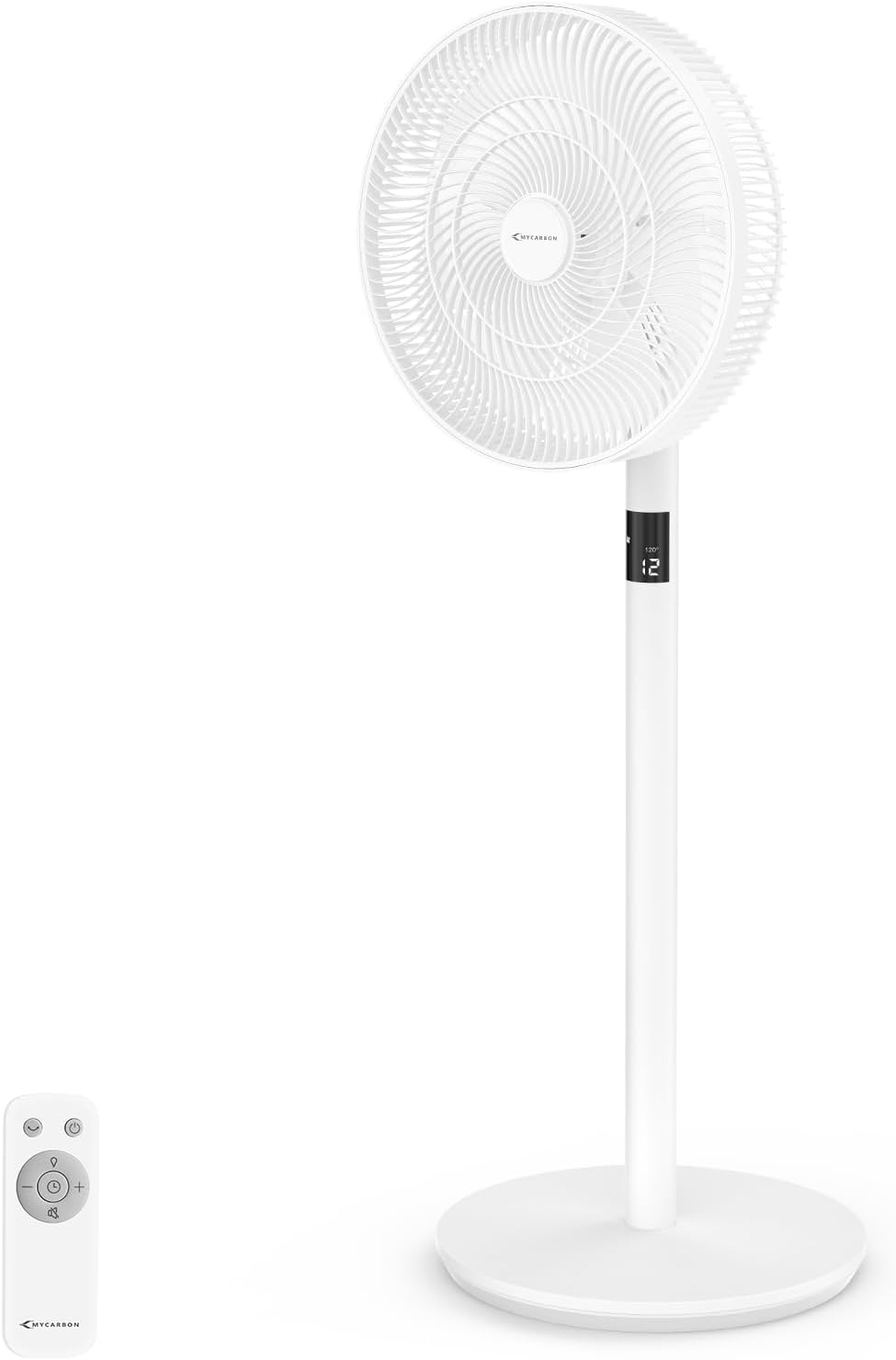 Ventilateur Sur Pied Silencieux avec Télécommande 20dB Moteur DC 2200m³/h 12 Vitesses 12h Timer Oscillation LED Écran Hauteur Réglable 102cm/74cm/48cm Ventilateur de Table pour Chambre