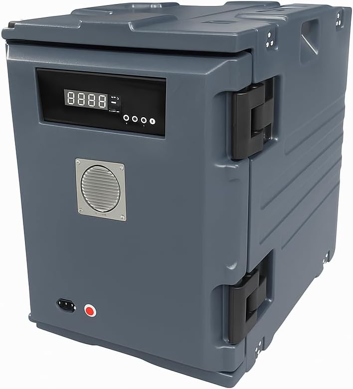 Conteneur Chauffant Ventilé 90L – Température Réglable 20 à 75°C – Compatible Bacs GN 1/1 – Conservation Thermique 8 à 10 h – Roulettes Pivotantes – 350W – Caisson Isotherme Professionnel