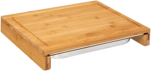 Five - Planche à découper en Bambou avec bac tiroir intégré en INOX 35 x 28.5 cm 38L x 35l cm Brown