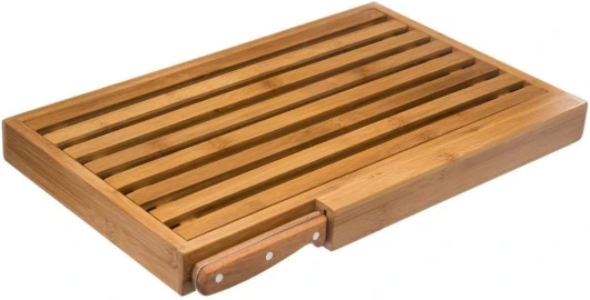 5FIVE Planche à Pain Bambou 44 x 25 et Son Couteau intégré - 44L x 27l cm Bambou