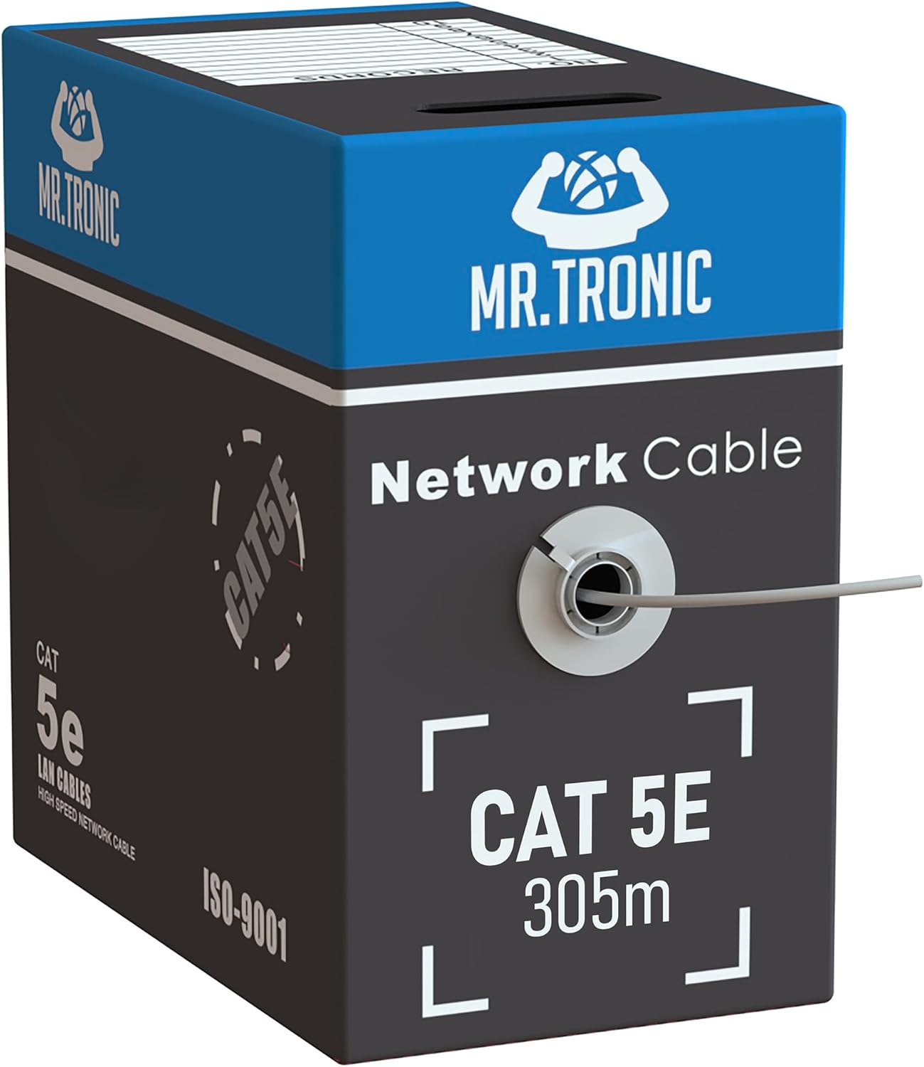 Mr - Tronic Vrac Câble Ethernet 305m, Bulk Reseau LAN Cat 5E Haut Debit Pour Internet Rapide 1 Gbps 100 MHz, Câble Ethernet AWG24, Cat5E en Vrac UTP CCA (305 Mètres, Gris) 305 Mètres Gris