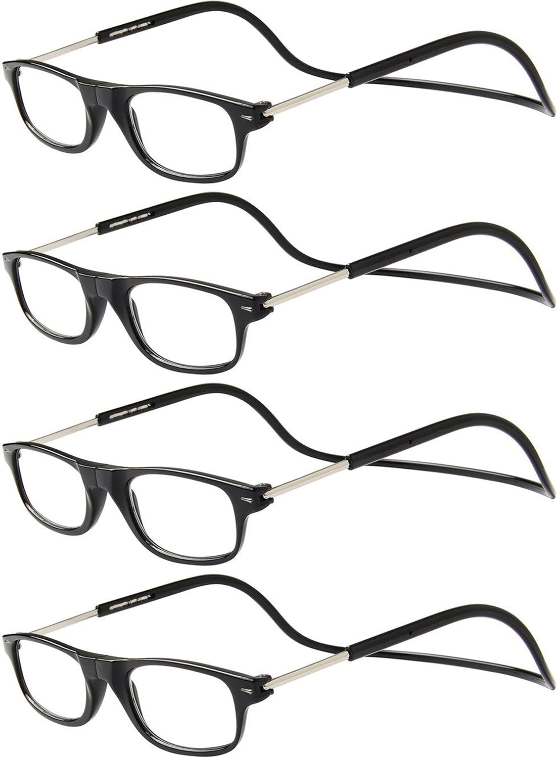 Lunettes de Lecture – [Pack 4 Unités] Monture Noire +3.50 Dioptrie Femme Homme Aimant Fermeture Pliable Régable Magnetique +3.50 Grossissement (Lot de 4) Noir