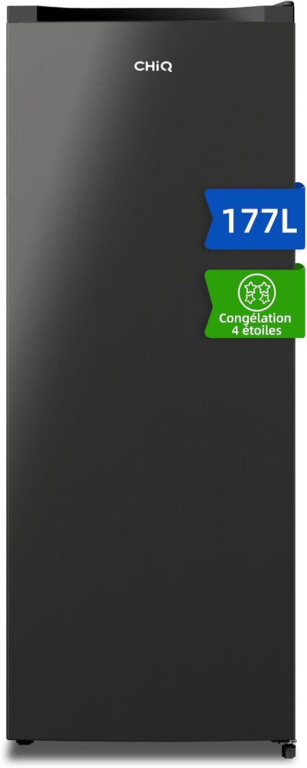 Congélateur armoire CSD208D4E – 177L, Congélation 4 étoiles, Ultra silencieux (39 dB), Design en acier noir, Pieds réglables, Porte réversible 540 x 550 x 1440 mm