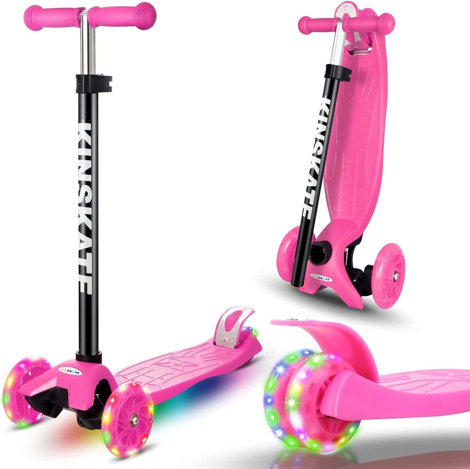 Cutemelo Trotinette Enfant 3 Roues de 3 à 12 Ans Trottinette Trois Roues avec LED Lumières Clignotantes et Guidon Réglable en Hauteur Scooter Antidérapant pour Filles et Garçons Rose