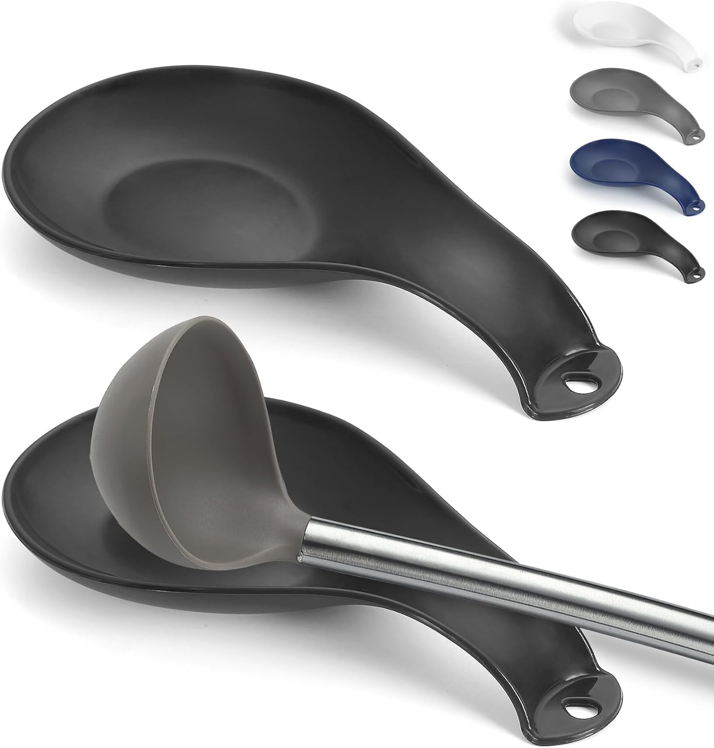 ReaNea Repose-cuillère en plastique, support de cuillère pour cuisinière, support d'ustensiles de cuisine pour louches, pinces, spatule, porte-cuillère, passe au lave-vaisselle 1 - Noir