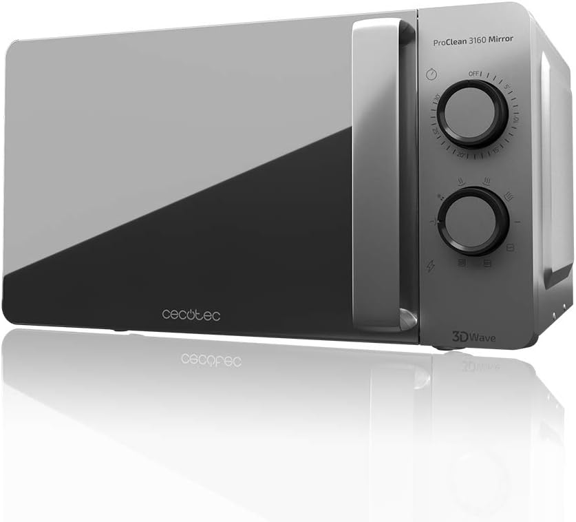Micro-ondes ProClean 3160 - Revêtement Ready2Clean pour Un Meilleur Nettoyage, Technologie 3D WAVE, Grill 800 W, 20 L - Design élégant avec Porte, 6 Niveaux, Argenté Miroir - 20L Grill Proclean