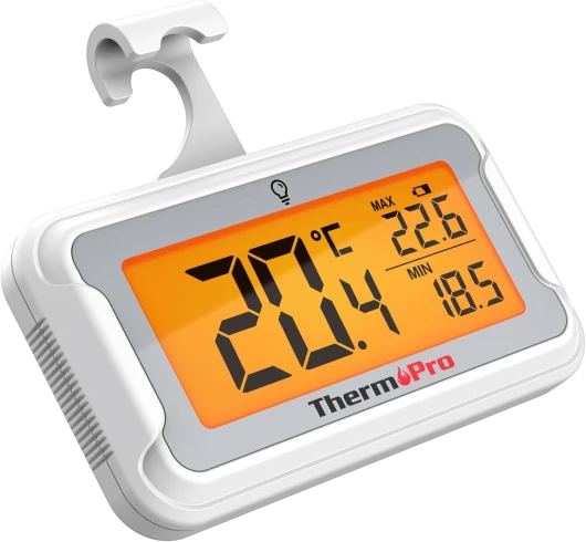 TP110 Thermomètre pour Réfrigérateur, Thermomètre pour Congélateur Grand Écran LCD Rétroéclairé Étanche IPX6, Enregistrement Température Max/Min, Changement Pile Facile (Cave/Cuisine) 1 Pièce