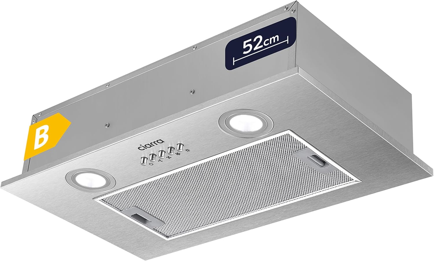 Hotte Aspirante Intégrée - 52cm - Classe B - Hotte Encastrable 300 m³/h - Evacuation ou Recyclage - Filtre à Charbon Non Inclus