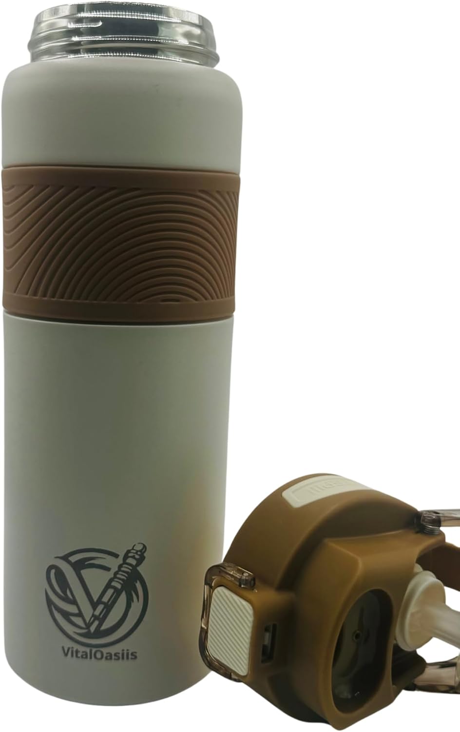 VitalOasiis Bouteille Isotherme 800ml, Acier Inoxydable, Sans BPA, Etanche, Garde Froid 24h/Chaud 12h, Idéale Voyage/Sport/Bureau/ecole/activitees exterieures - Cadeau Homme/Femme (blanc)