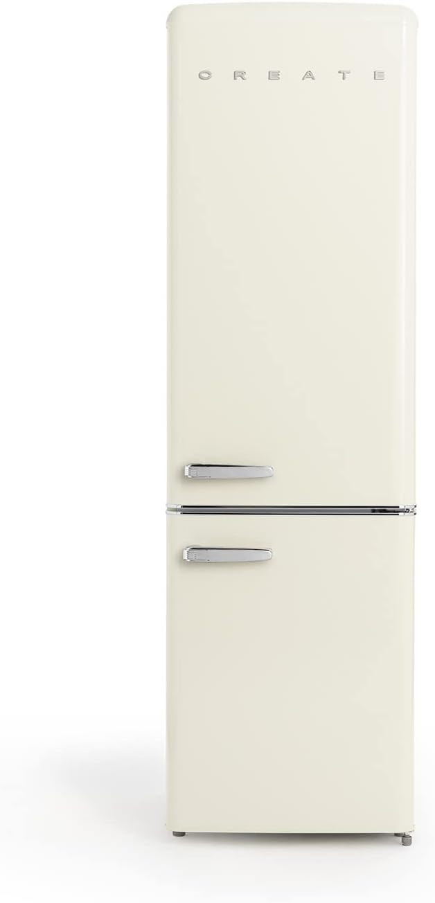 / FRIDGE STYLANCE/Réfrigérateur combiné Blanc cassé/Style rétro Vintage, avec congélateur, ouverture 130º, pratique, matériaux résistants, 244L, 90W, 55x61,5x181,1cm 244L Blanc Cassé