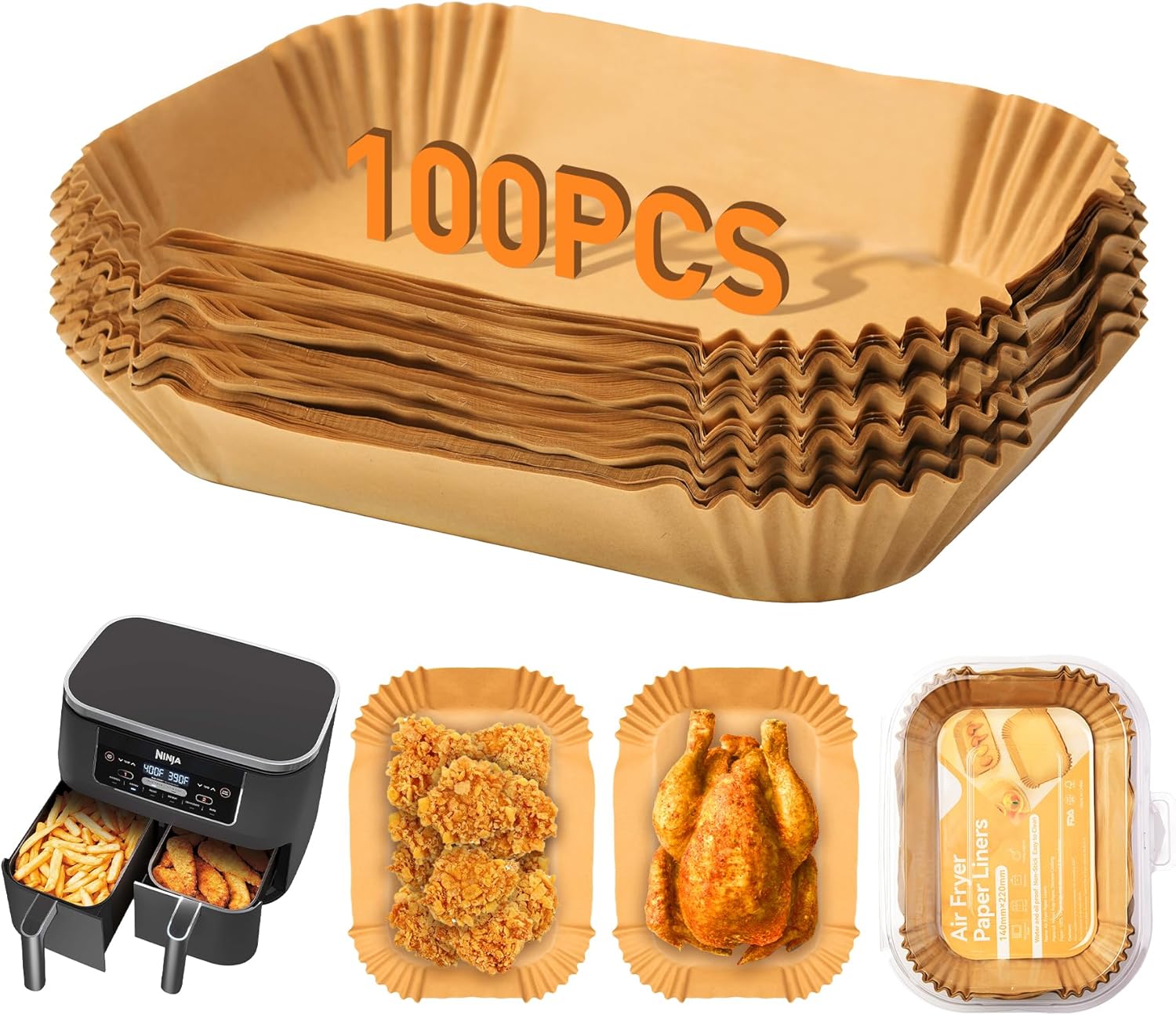 Papier Cuisson Air Fryer 100 pcs, Papier Sulfurisé Air Fryer Accessoires pour Double Stack XL SL400EU, AF400EU, AF300EU, 22x14cm Rectangulair Paper Liners Friteuse Sans Huile Accessoires Rectangular 22x14cm