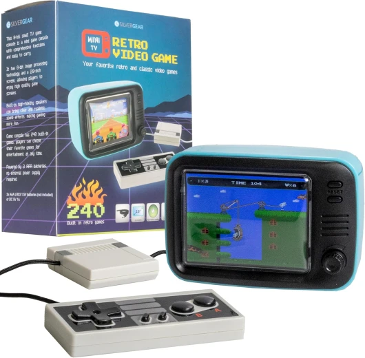® Mini TV Retro Video Game - Console de Poche analogique rétro - avec 240 Jeux Classiques - Console de Jeu Portable - Mini Console de Jeu - 61 x 64 x 94 mm - Bleu