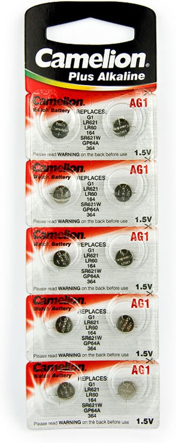 10 Camelion AG1 / LR60 / 164/364 / LR621 Pile Bouton, Longue durée de Conservation (Date d'expiration marqué)