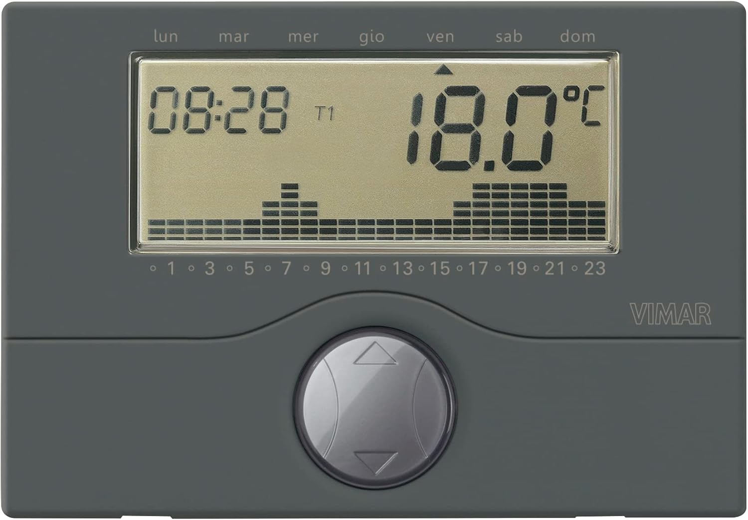 01910.14 Chronothermostat de Contrôle On/Off de la température Ambiante (Chauffage et climatisation), programmation Quotidienne/Hebdomadaire, alimentation par Piles Stylo (Non Livrées) Anthracite