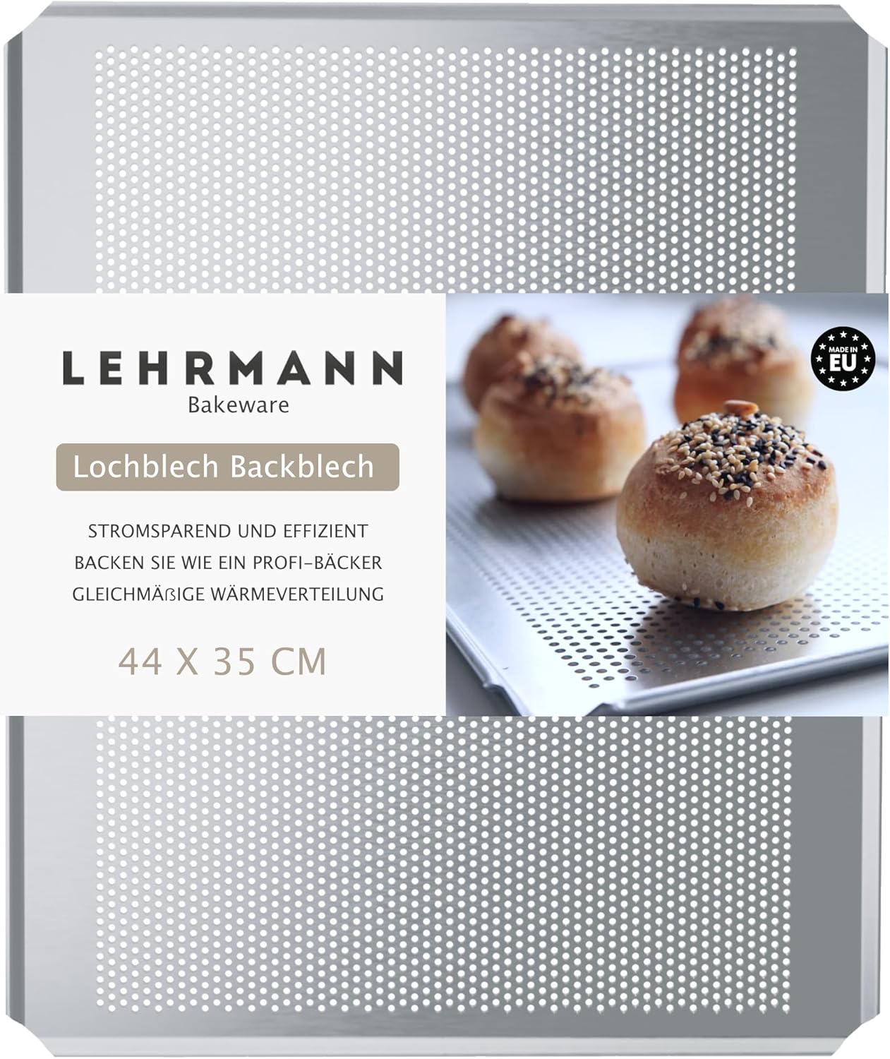 LEHRMANN Plaque perforée à pâtisserie 44 x 35 cm Plaque du pain Comparable/remplaçable four Siemens Bosch Neff argenté
