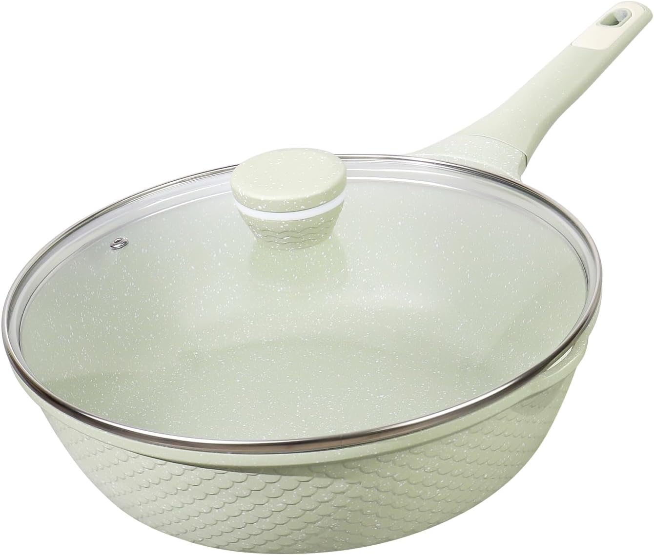DYGG Poêle Sauteuse Wok Antiadhésive 30 cm - 100% sans PFAS ni PFOA - Compatible Tous Feux (Induction, Gaz, Électrique, Vitro) - Grande Capacité 5,5L Hauteur 9cm avec Couvercle - Revêtement Granit Poêle Wok avec Couvercle 30 Cm