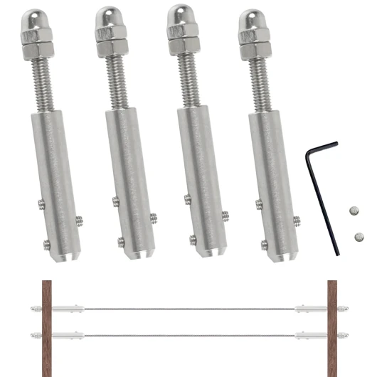 STFALI 4 Pièces Tendeur Cable Inox pour Cable Inox 4mm,Terminal pour Fil Inox Métallique Terminal À Vis pour Câble Métallique 4 mm, Livré Avec une Clé En Forme De L Et Deux Vis De Rechange