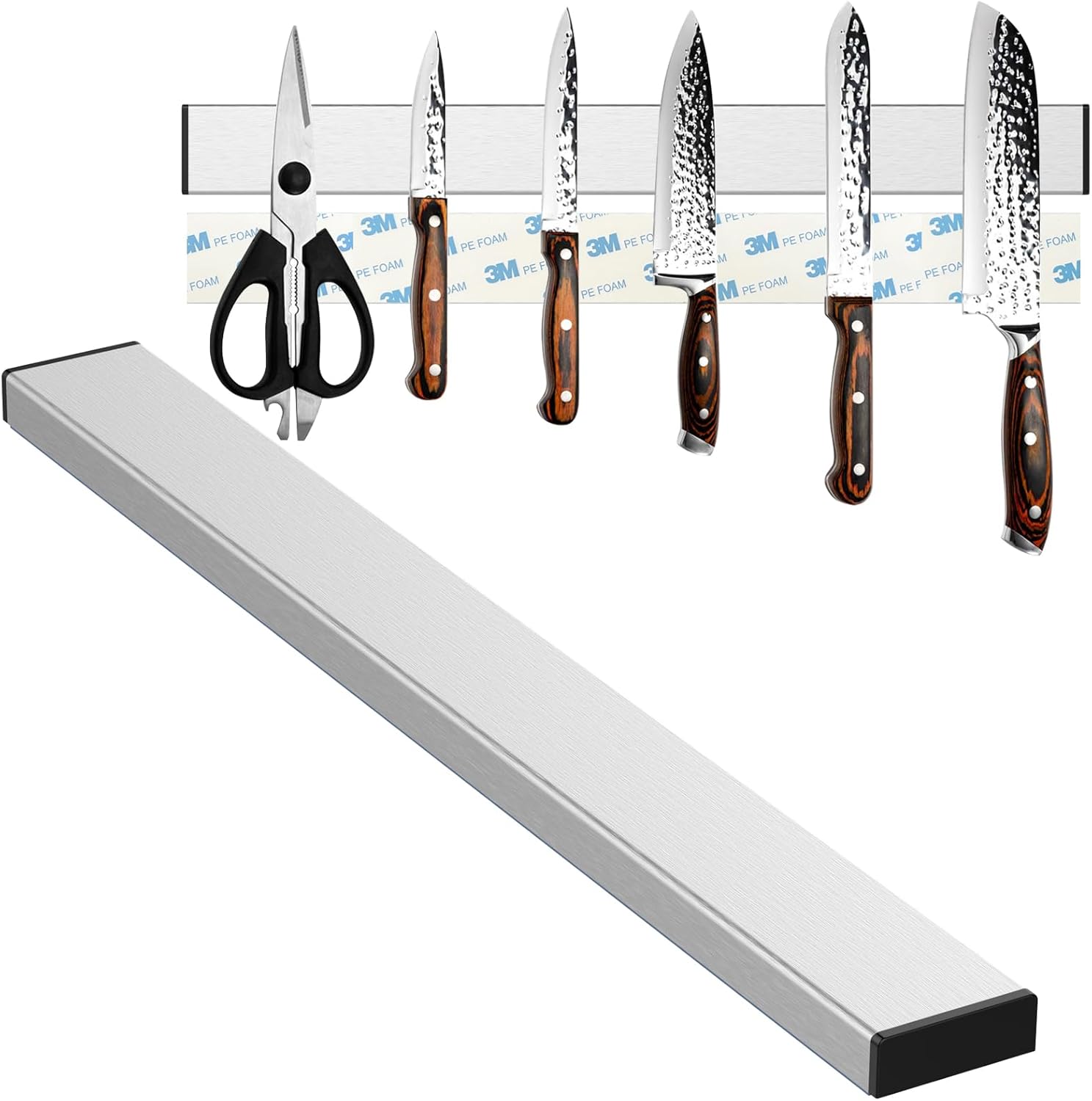 Diompirux 30cm Porte Couteaux Aimanté, Porte-couteau magnétique pouvant être installé sans perçage, Extra-Fort aimant couteau, pour Support Ustensiles de Cuisine, couteaux à fruits, ciseaux