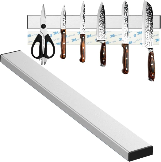 Diompirux 30cm Porte Couteaux Aimanté, Porte-couteau magnétique pouvant être installé sans perçage, Extra-Fort aimant couteau, pour Support Ustensiles de Cuisine, couteaux à fruits, ciseaux